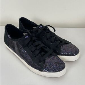 Keds Women's 6 Black Purple Glitter Kickstart Sneakers Flat Lace Up Sparkle Goth